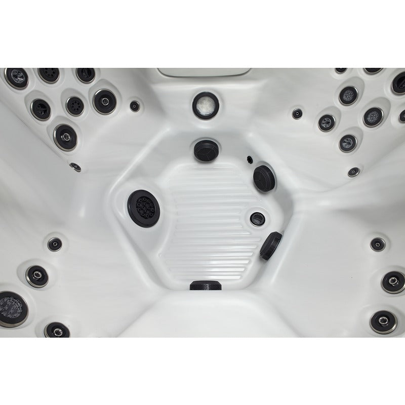 Interior view of the Platinum Spas Capri - structured floor area with integrated massage jets and high-quality acrylic surface