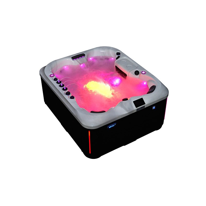 Platinum Spas Capri Luxury Hot Tub with colored LED lighting at night - atmospheric play of lights for relaxing wellness moments